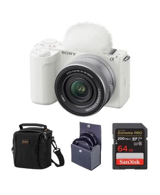 Alpha ZV-E10 II Mirrorless Camera with E PZ 16-50mm f/3.5-5.6 OSS II Lens, White, Bundle with 64GB Memory Card, 40.5mm Filter Kit and Shoulder