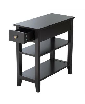 3 Tier Nightstand Bedside Table Sofa Side End Table w/Double Shelves Drawer