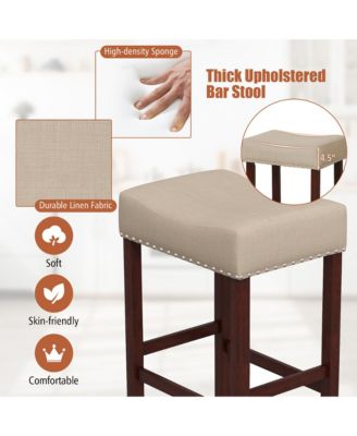 Set of 4 Bar Stools Counter Height Saddle Kitchen Chairs w/ Wooden Legs