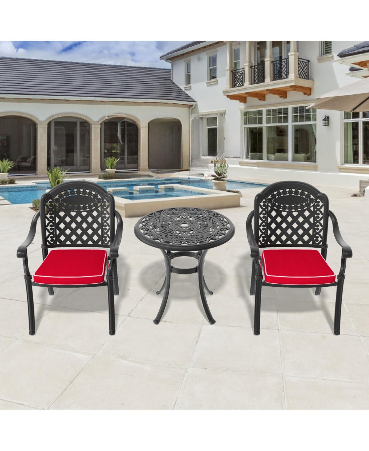 Streamdale 3-Piece Set Of Cast Aluminum Patio Furniture With Black Frame and Seat Cushions In Random Colors