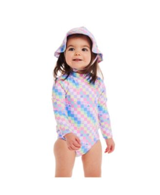Infant Check Print Ruffle Back Rashguard w/Hat