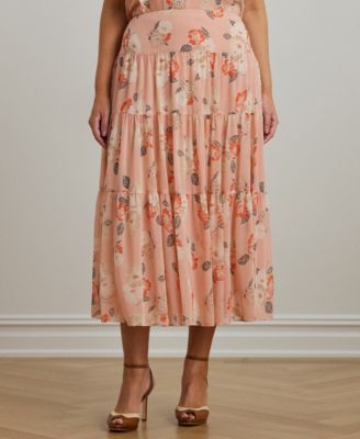 Lauren Ralph Lauren - Plus Size  Floral Crinkle Georgette Tiered Skirt