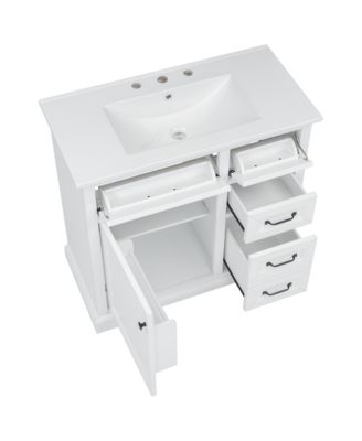 Streamdale 36" Bathroom Vanity with Sink, Ceramic Sink, 2 Tip-out Drawers, Soft Close Door Hinges, White