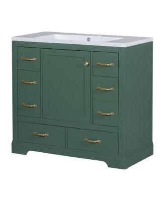 36" Bathroom Vanity with Sink Combo, Six Drawers, Multi-Functional Drawer Divider, Adjustable Shelf