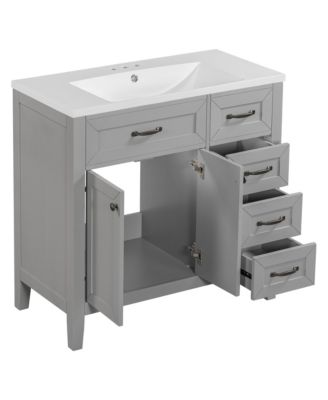 36" Bathroom Vanity with Sink Combo, Bathroom Cabinet with Drawers, Solid Frame and MDF Board, Grey
