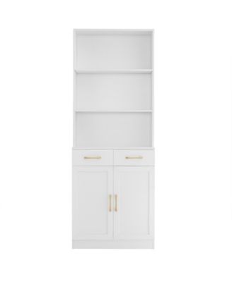 Bathroom Storage Cabinet, Cabinet with Two Doors and Drawers, Adjustable Shelf, Three-layer Open Shelf, MDF Board, White