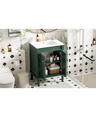 Modern 24" Single Sink Bathroom Vanity Cabinet with Top Sink & Storage Shelves