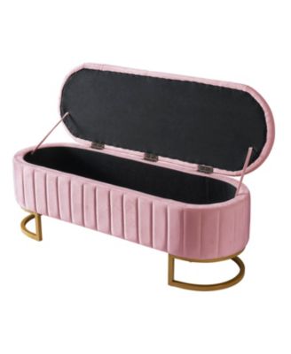  Velvet Storage Ottoman with Button-Tufting and Metal Legs for Living Room & Bedroom