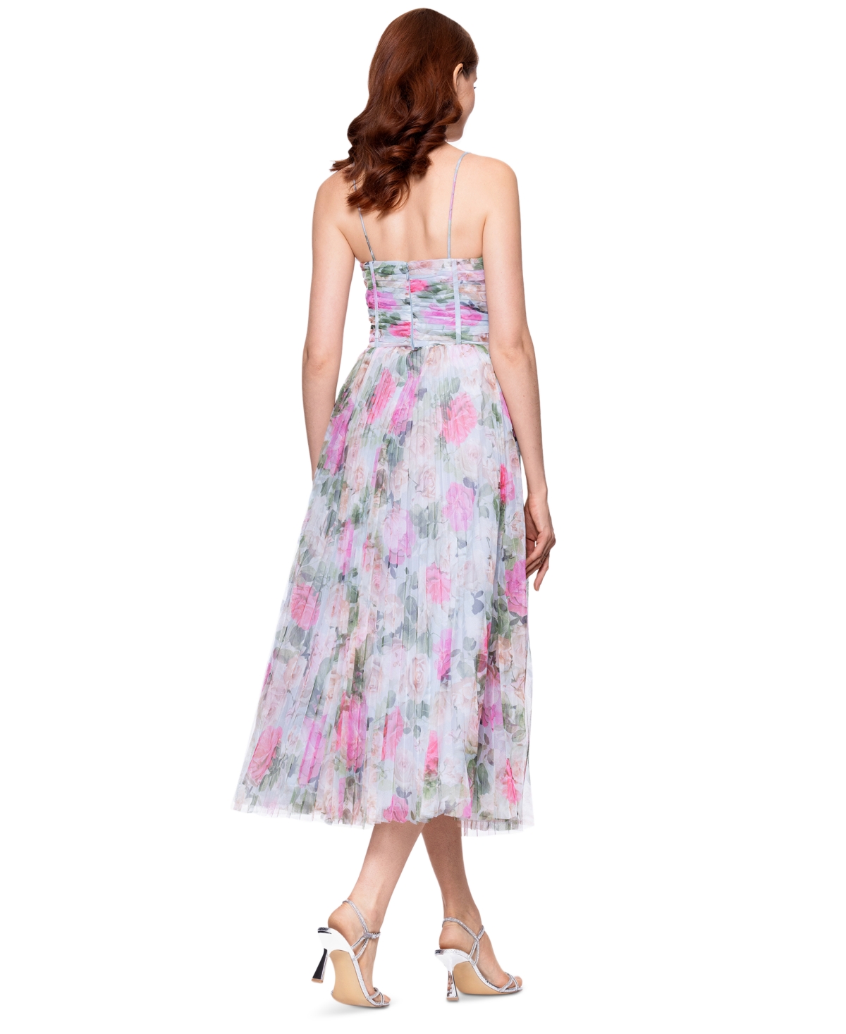BETSY & ADAM PETITE PLEATED TULLE MIDI DRESS 