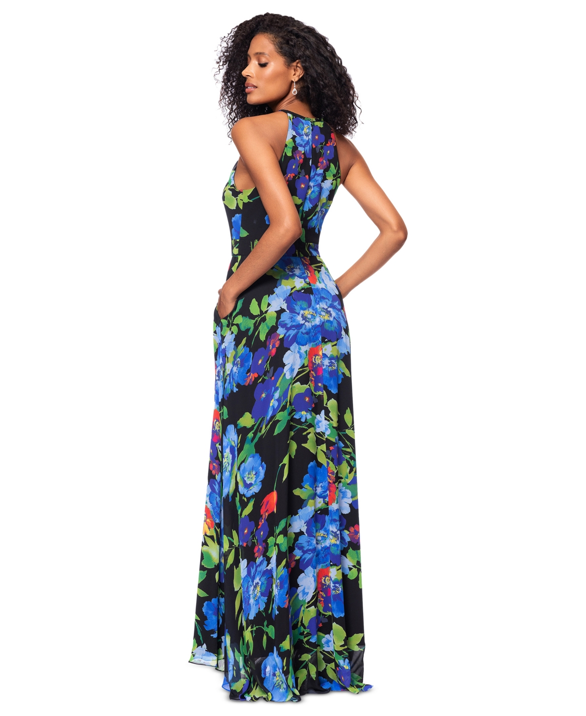 BETSY & ADAM BETSY & ADAM PETITE PRINTED PLEATED SLEEVELESS DRESS 