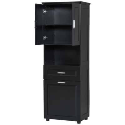Tall Bathroom Cabinet with Laundry Basket, Large Storage Space Tilt-Out Laundry Hamper and Upper Storage Cabinet, Black