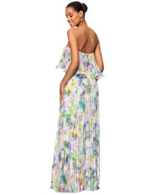 Women's Printed Pleated Strapless Gown