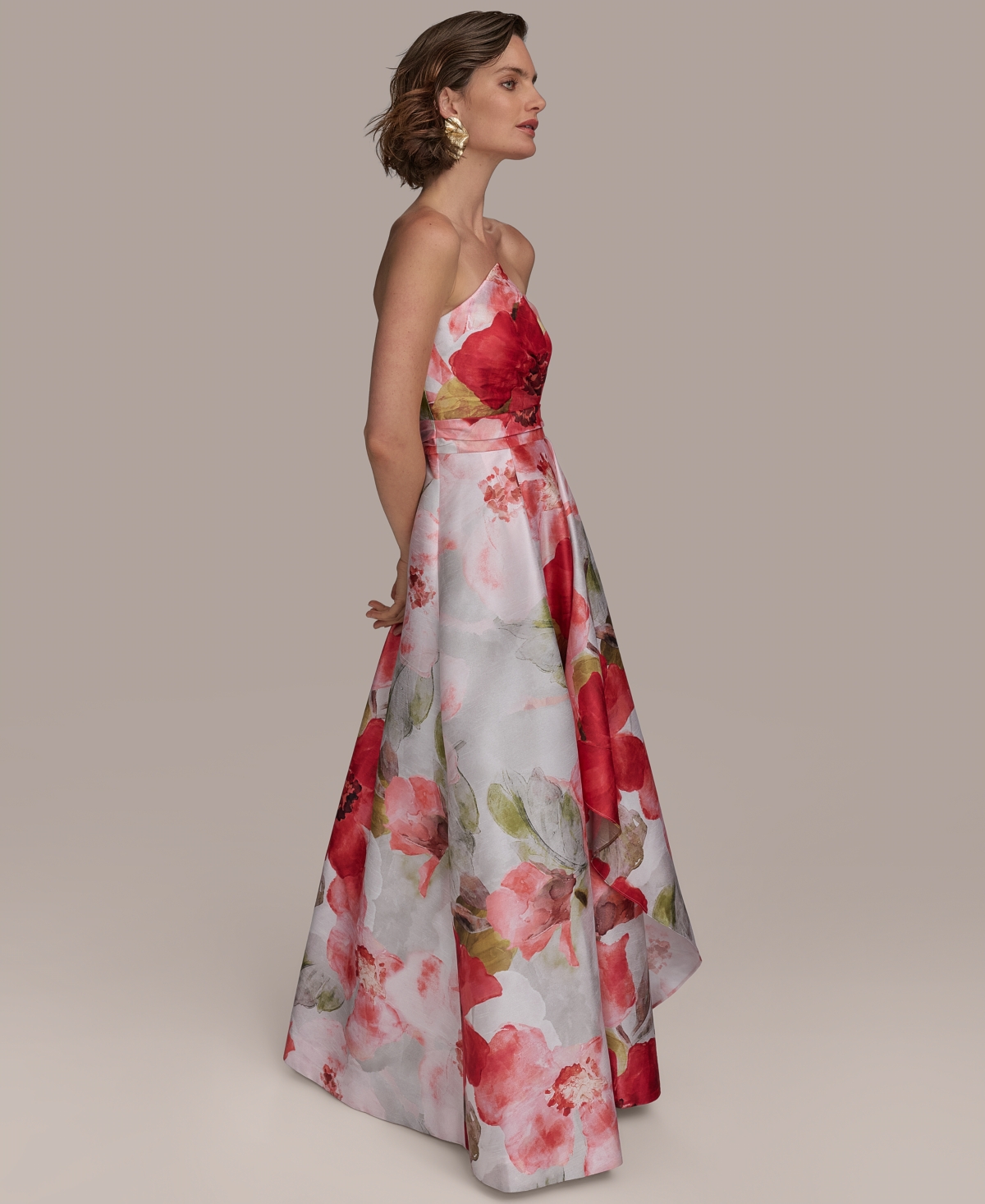 Donna Karan Women's Floral Print Asymmetric Strapless Ball Gown In Spring Melon Multi