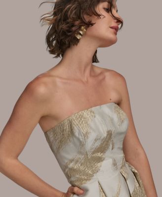 Women's Metallic Jacquard Strapless Ball Gown