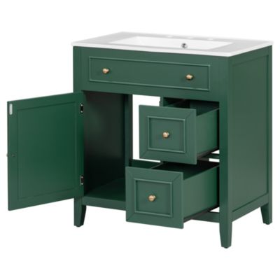 Streamdale 30" Green Bathroom Vanity with Sink, Door, and Drawers