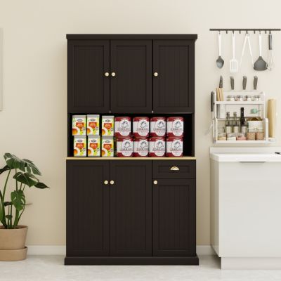 71" Kitchen Pantry & Microwave Stand Freestanding with 6 Doors, 1 Drawer, Adjustable Shelves