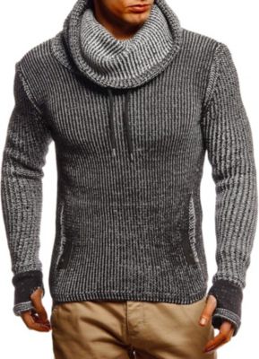 Men's Cowl Neck Knitted Pullover with Thumbhole Cuffs