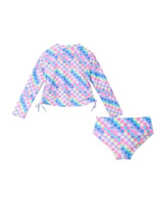 Toddler/Child Girls Checkered Icon Print Long Sleeve Rash Guard Set