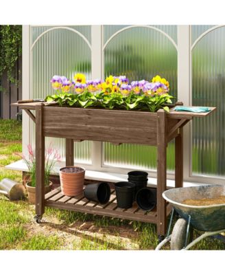 Raised Garden Bed, Wood Raised Planter with Liner, Natural