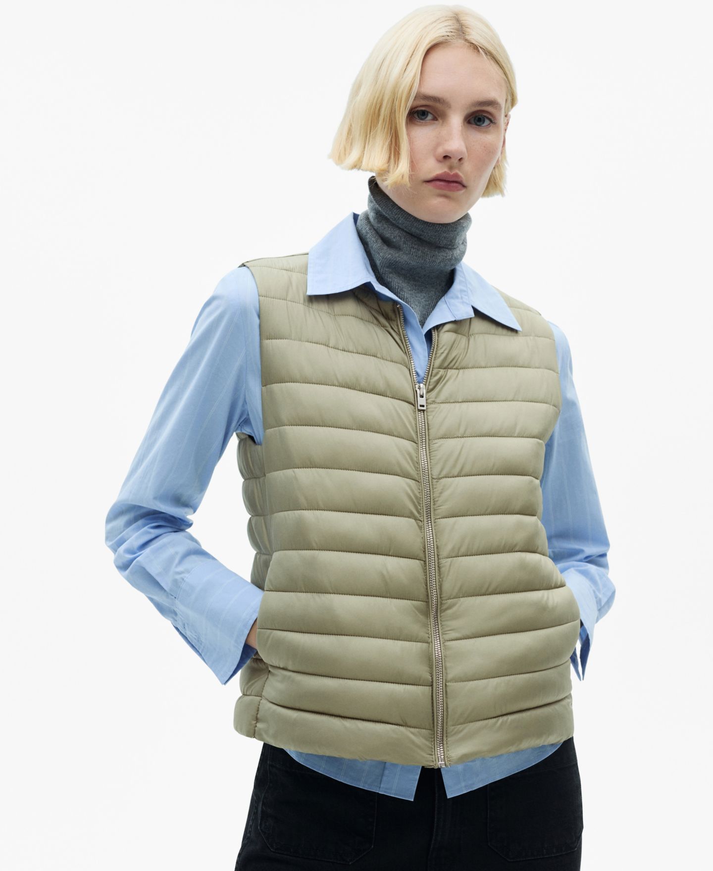 Женский жилет Mango Quilted Gilet, цвет: Пастельный зелёный — фото 1
