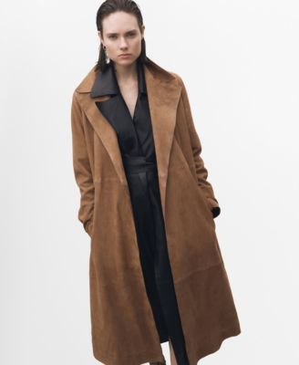 MANGO - Women's Belted Suede Trench Coat