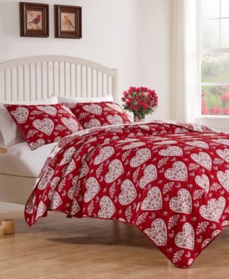 Greenland Home Fashions Lovebirds Woven Jacquard Reversible Coverlet Set In Red