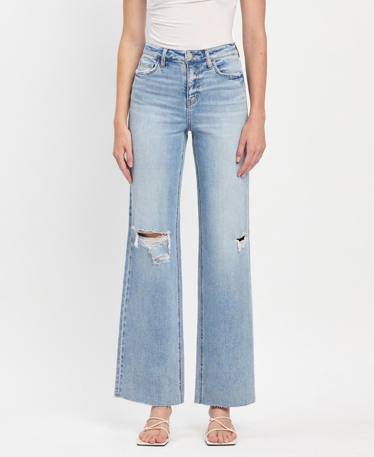 Women's High Rise Raw Hem Wide Leg Jeans - Refulgent blue