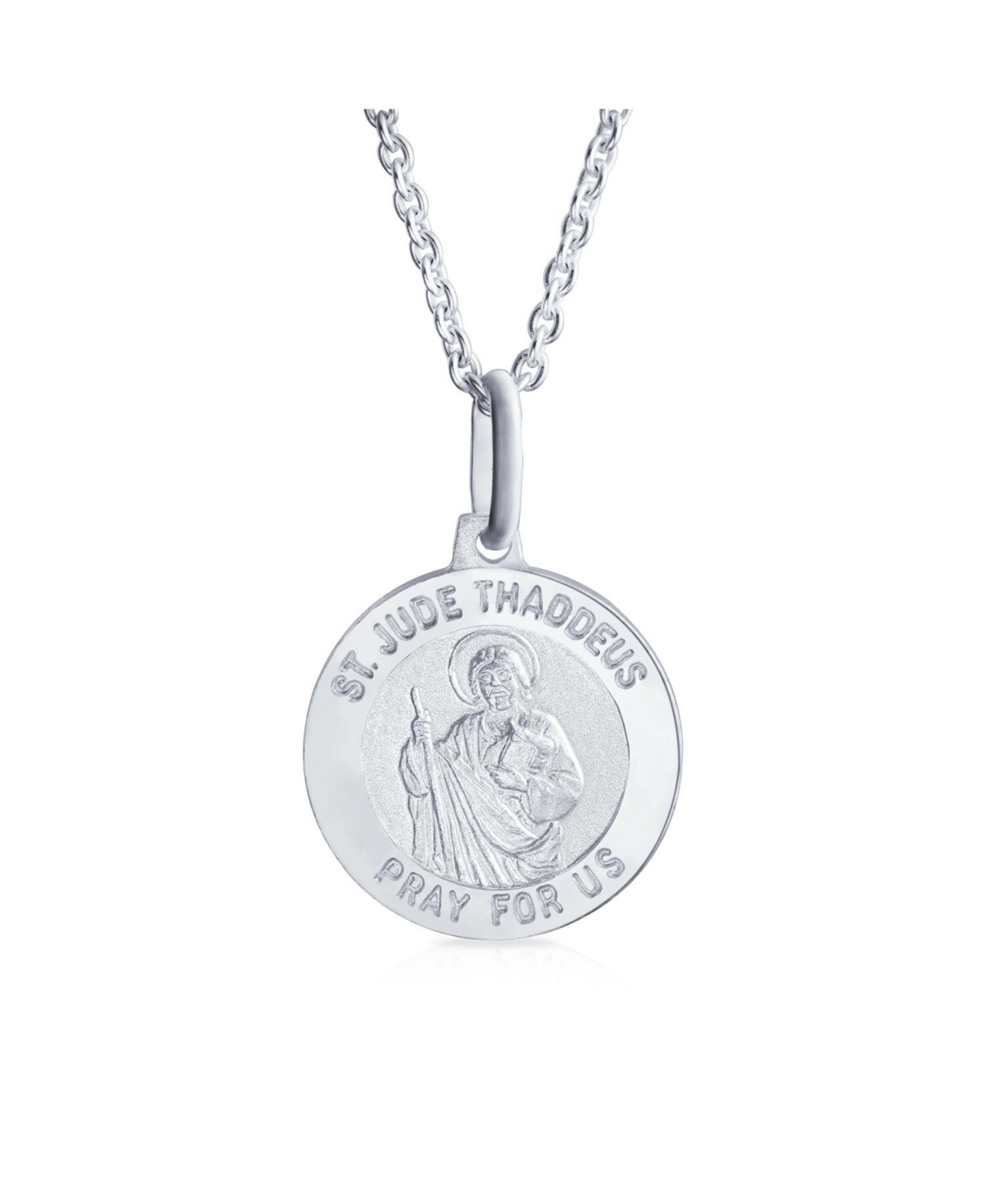Saint Jude Thaddeus Pendant Necklace Sterling Silver Religious Medal - Silver