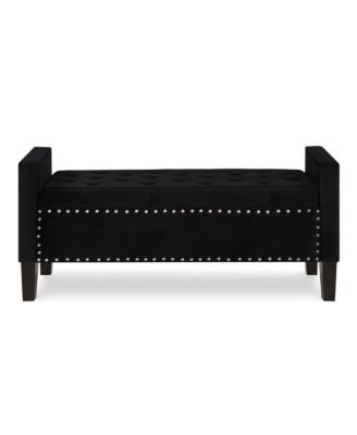 Upholstered Velvet Storage Bench with Nailhead Trim for Entryway, Bedroom & Living Room