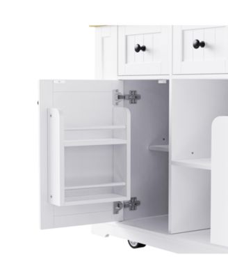 53" Drop Leaf, Barn Doors, Power Outlets, Side Racks, Hidden Wheels Kitchen Island Cart