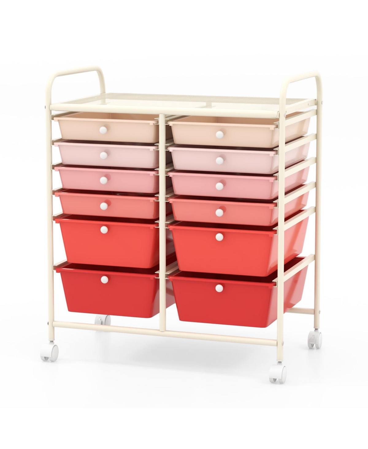 12-Drawer Rolling Storage Cart with Removable Drawers and Lockable Wheels - Pink