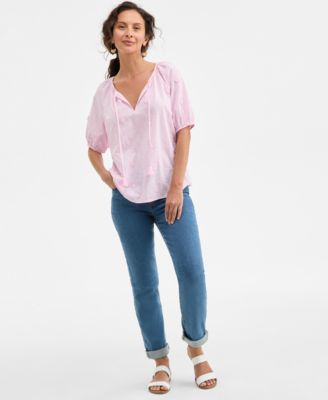 売れ筋商品|||スタイルアンドコー カットソー トップス レディース Women's Floral-Appliqu Cotton Peasant Top, Exclusively at Macy's Pink Heart Style & Co Women's Floral-Appliqué Cotton Peasant Top