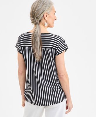 Women's Printed Mixed-Media Short-Sleeve Top, Exclusively at Macy's