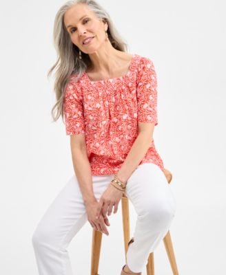 Style & Co - Women's Cotton Square-Neck Ditsy-Print Top
