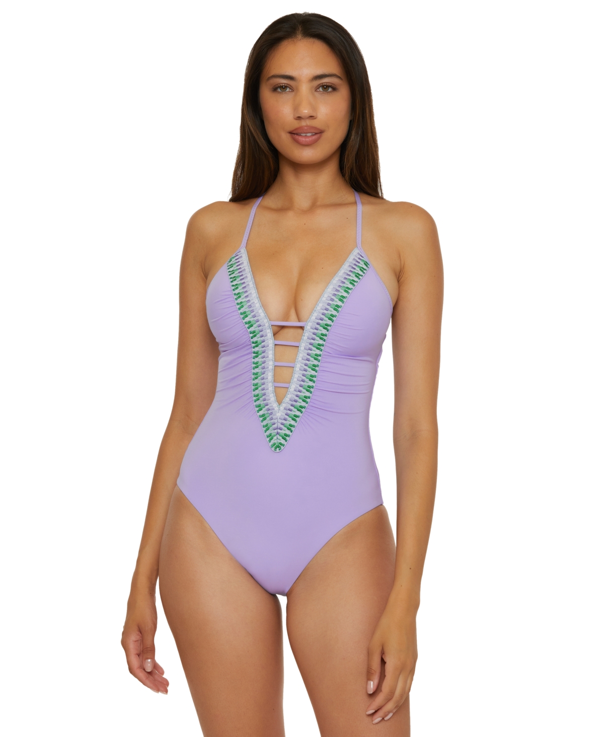 Women's Fiesta Plunge-Neck One-Piece Swimsuit - Bellflower