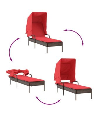 Sun Lounger with Canopy Brown Poly Rattan