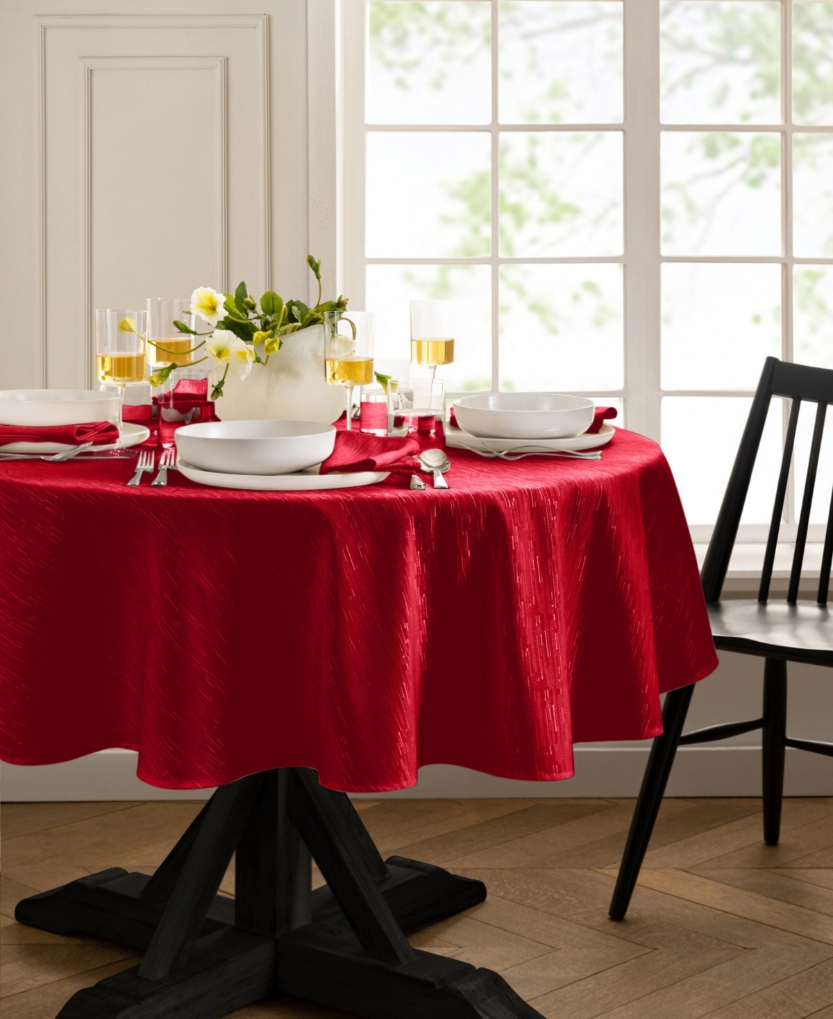 Elrene Continental Solid Texture Water And Stain Resistant Tablecloth, 70" Round In Red