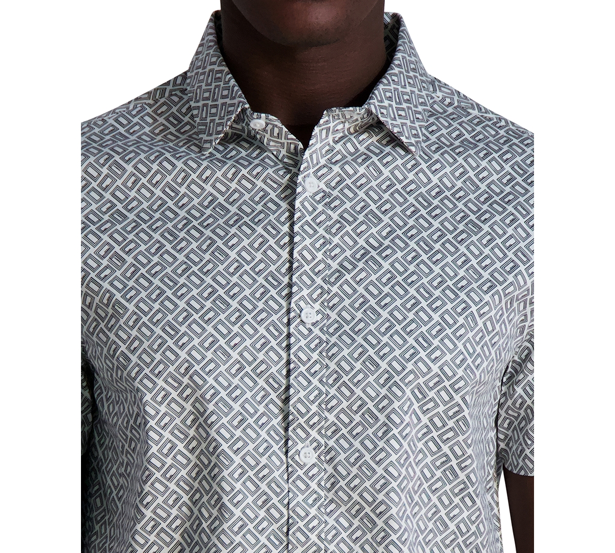 Karl Lagerfeld Printed Short Sleeve Button Front Shirt In Black,white