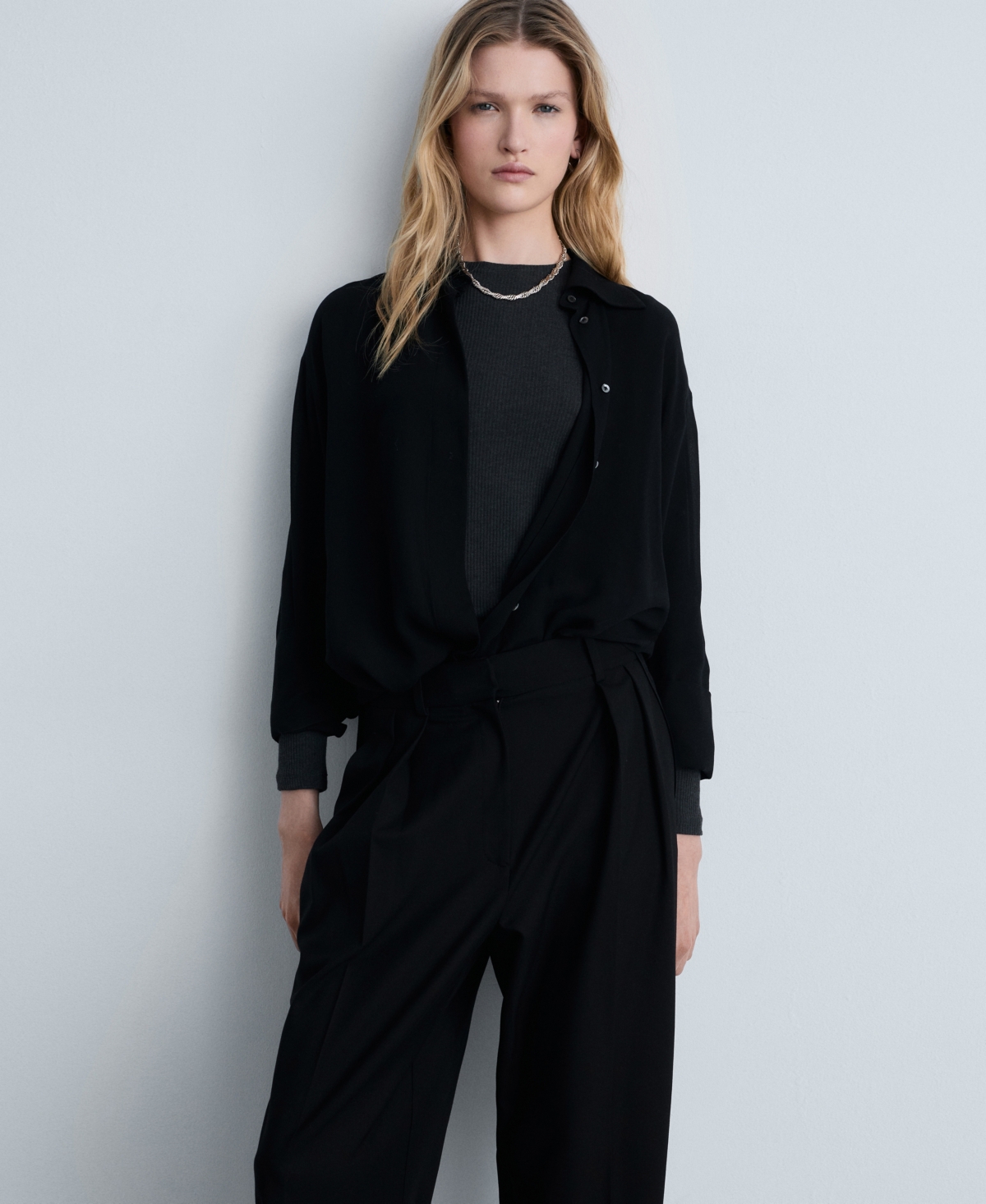 Shop Mango Women's Wide Leg Pleated Trousers In Black