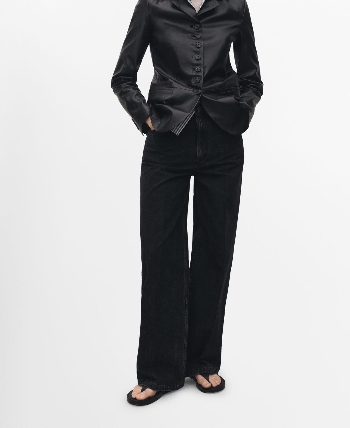 Shop Mango Women's High Waist Straight Jeans In Black Denim