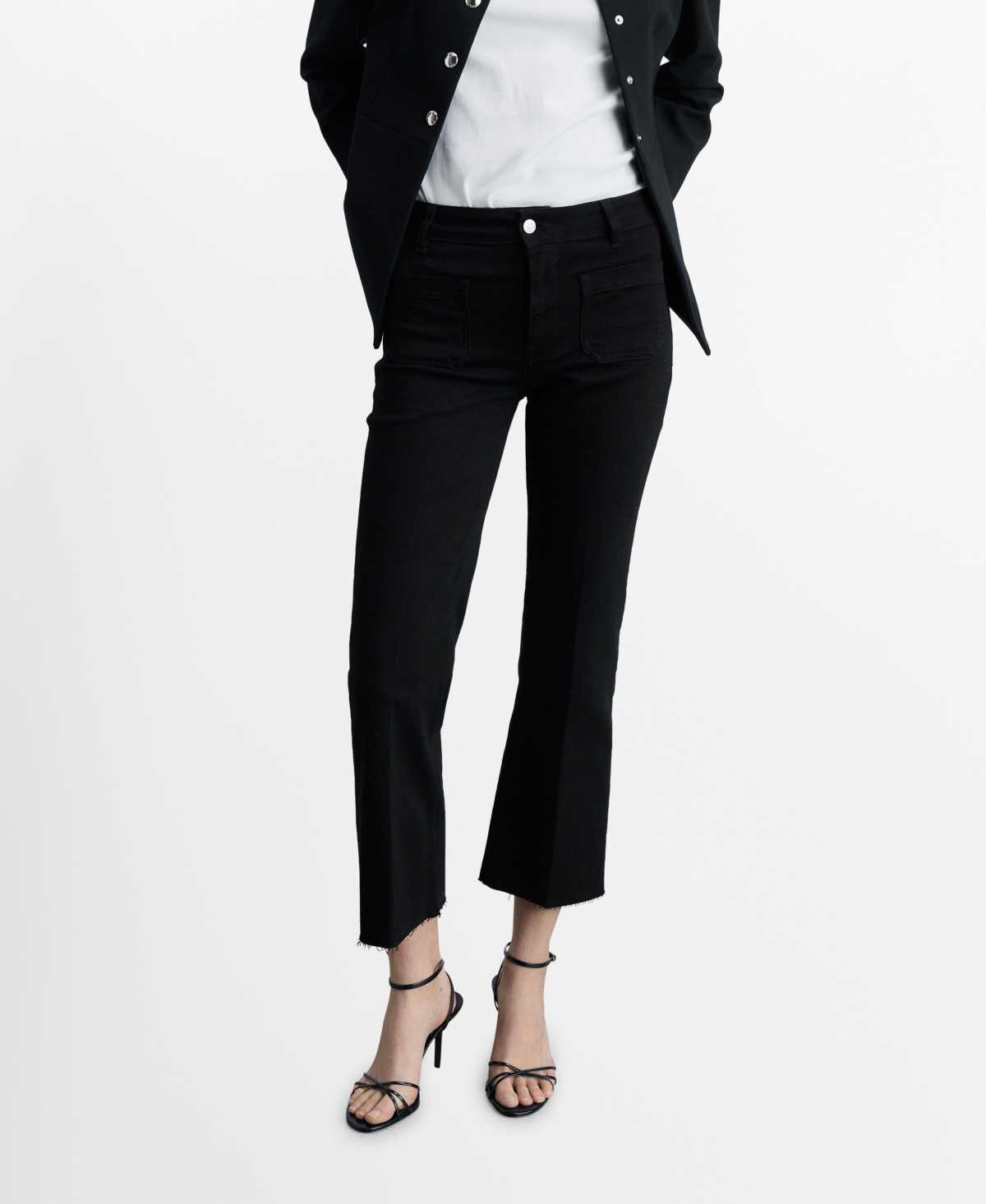 Women's Flared Cropped Jeans - Black Denim