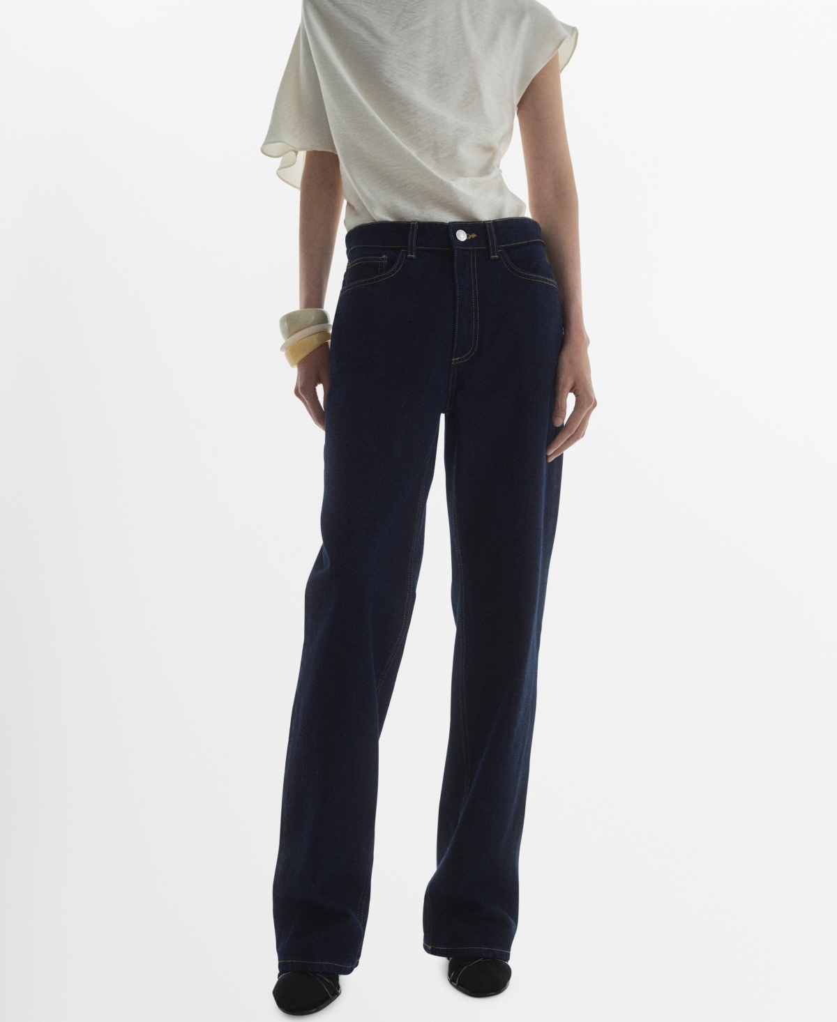 Mango Women's High-waisted Straight-fit Rinse-wash Jeans In Open Blue