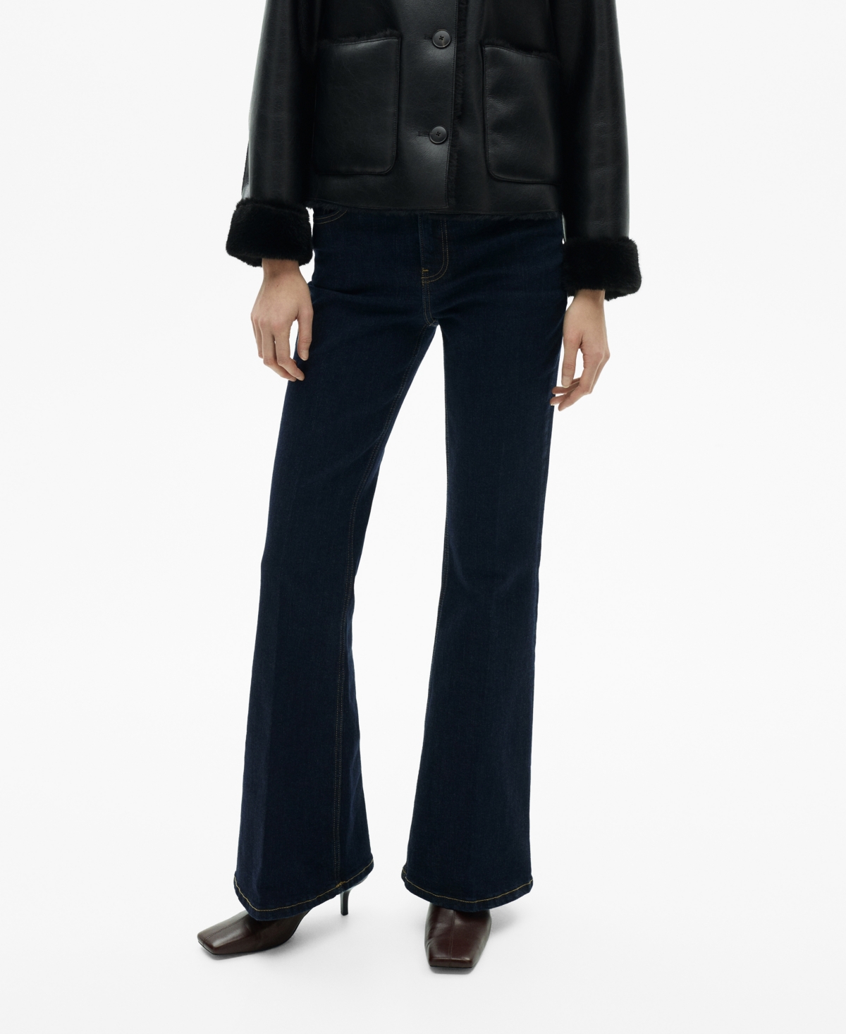 Women's Mid Rise Rinse Wash Flare Jeans - Open Blue