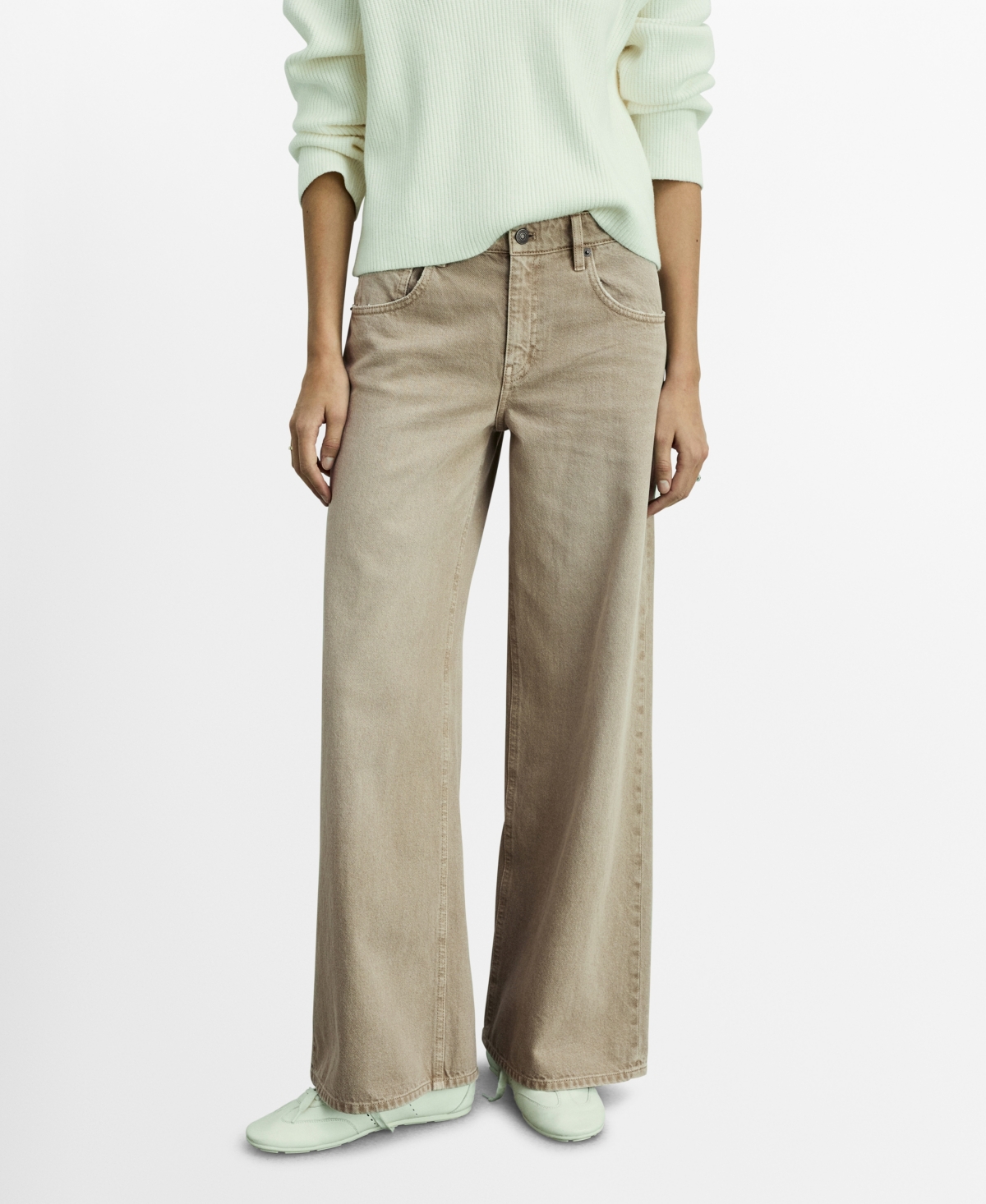 Mango Low Rise Wide Leg Jeans In Sand