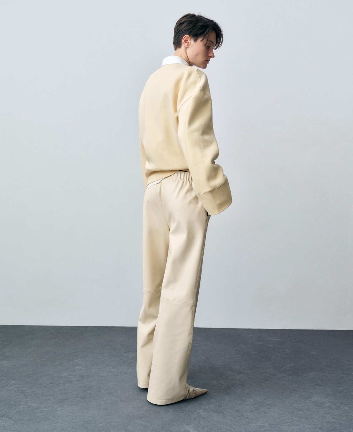 Shop Mango Women's Wide Leg Leather-effect Trousers In Ecru