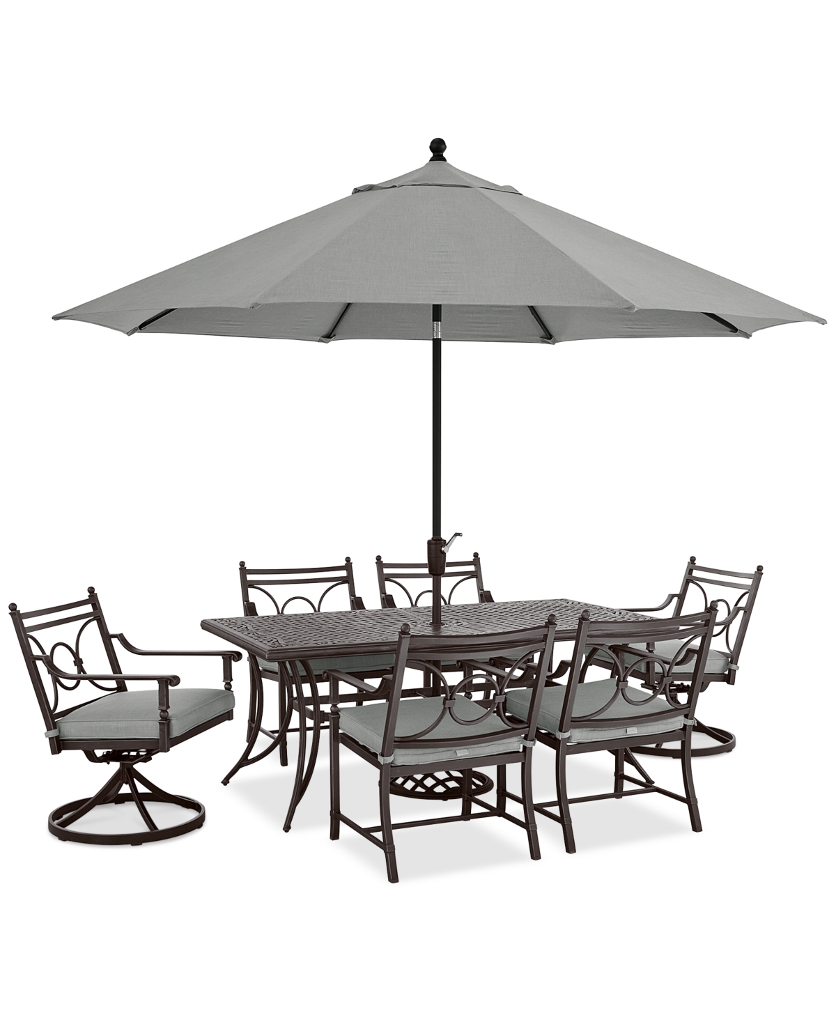 Agio Wythburn Outdoor Dining 7pc Set (72"x 38" Table & 4 Scroll Dining Chairs & 2 Scroll Swivel Chairs)