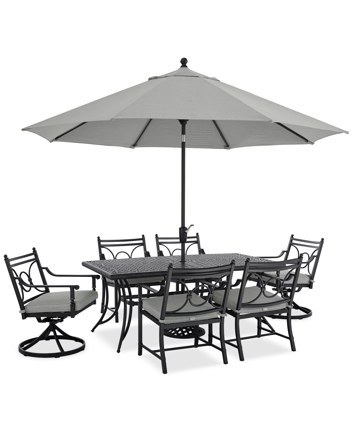 Agio Wythburn Outdoor Dining 7pc Set (72x38" Table & 6 Scroll Dining Chairs)