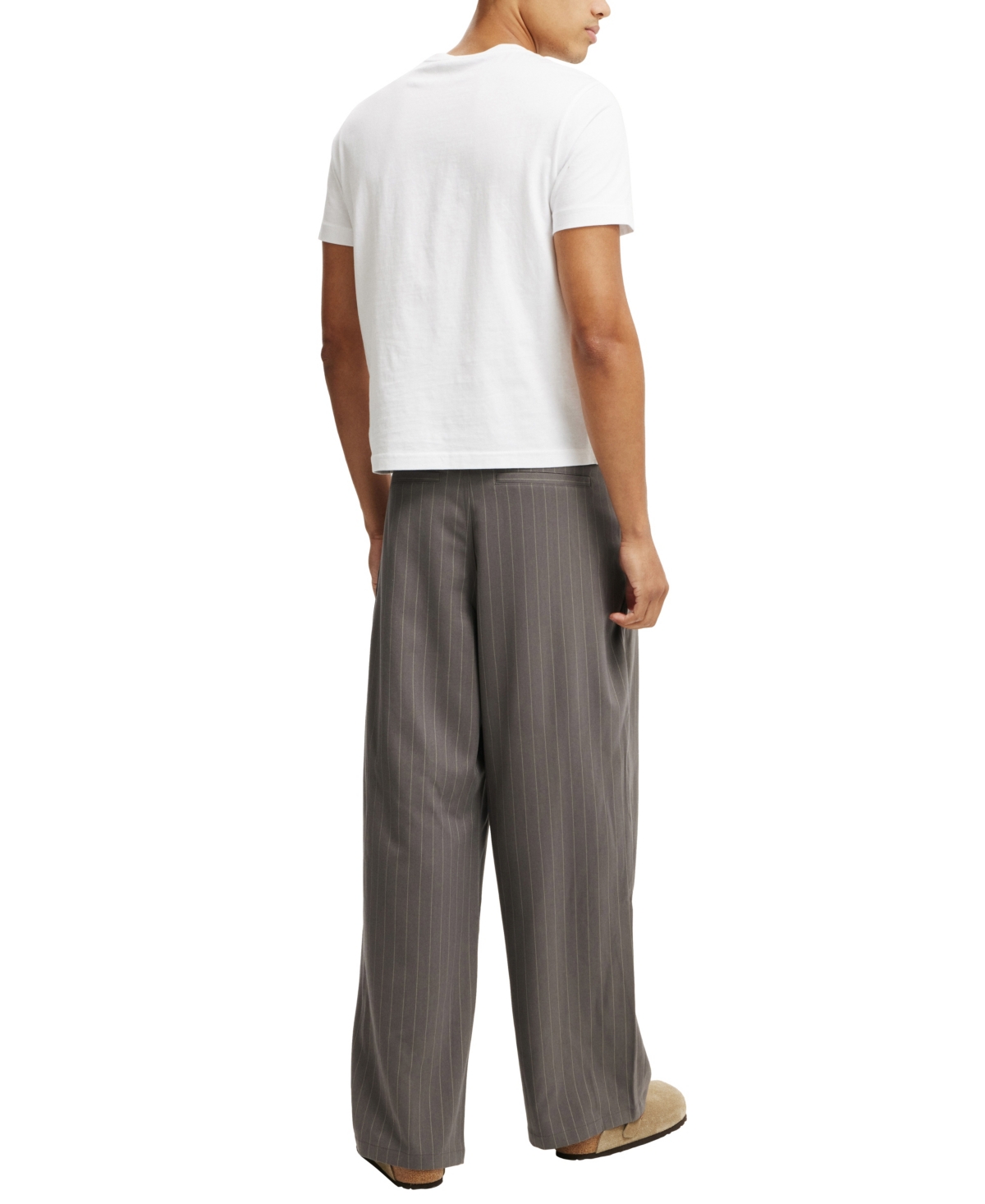 Shop Cotton On Men's Super Baggy Pleated Pants In Charcoal Pinstripe