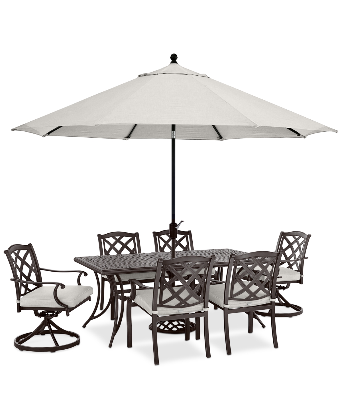 Agio Wythburn Outdoor Dining 7pc Set (72"x38" Table & 4 Lattice Dining Chairs & 2 Lattice Swivel Chairs)