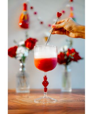 Red Heart Stemmed Wine Glasses, Set of 2